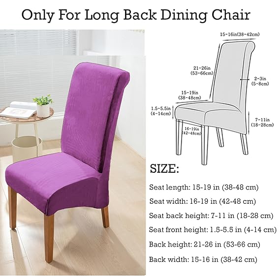Elastic Stretchable Premium Velvet Long Back Dining Chair Cover, Purple