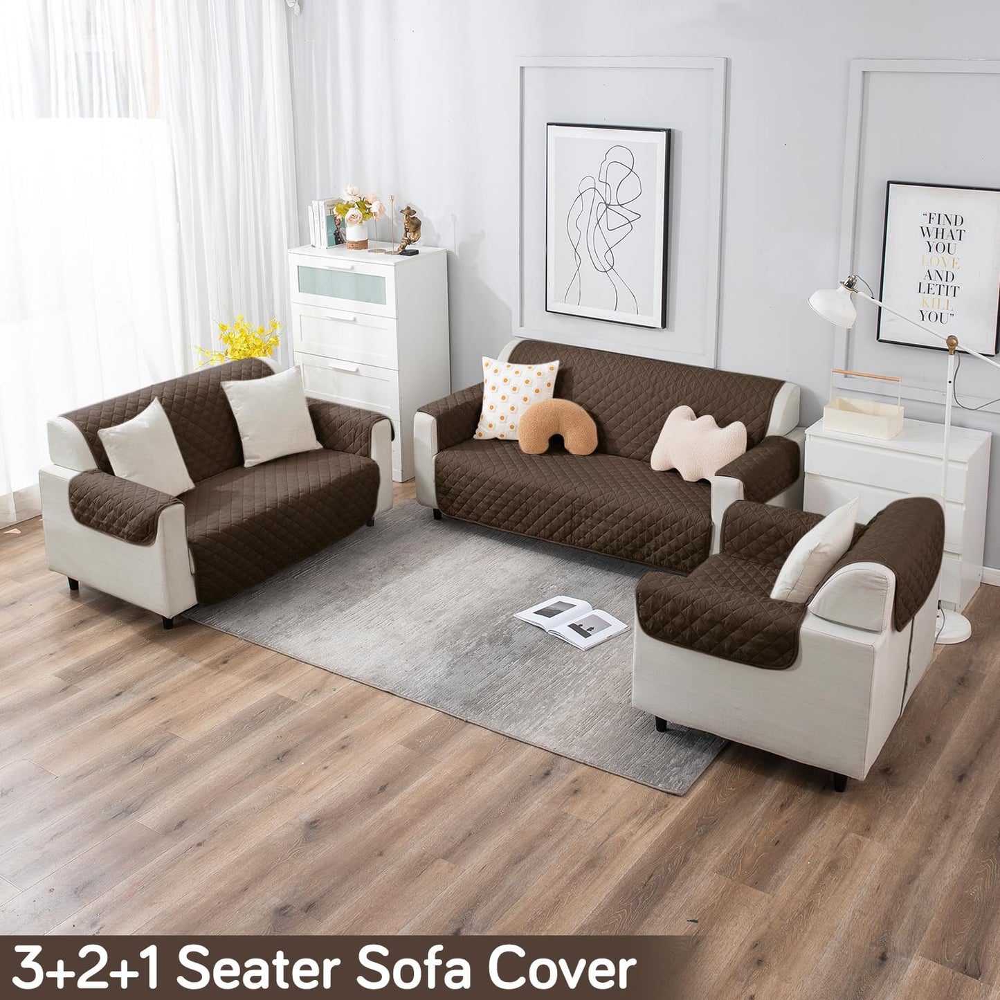 UrbanQuilt Quilted Polyester Sofa Cover Mat Pet Friendly, Chocolate Brown