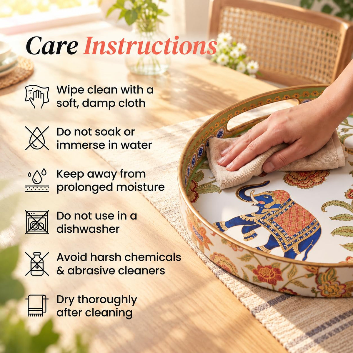 HOKIPO Round Serving Tray 12 in, Engineered Wood, Royal Gulistaan - image 7