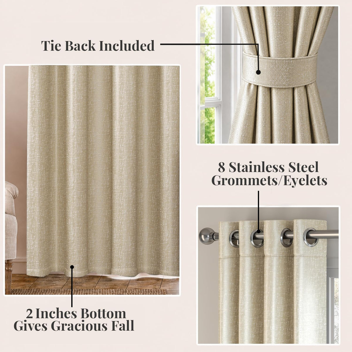 HOKIPO Imperia Eyelet Curtains, 7 Feet Long - Sand - image 4