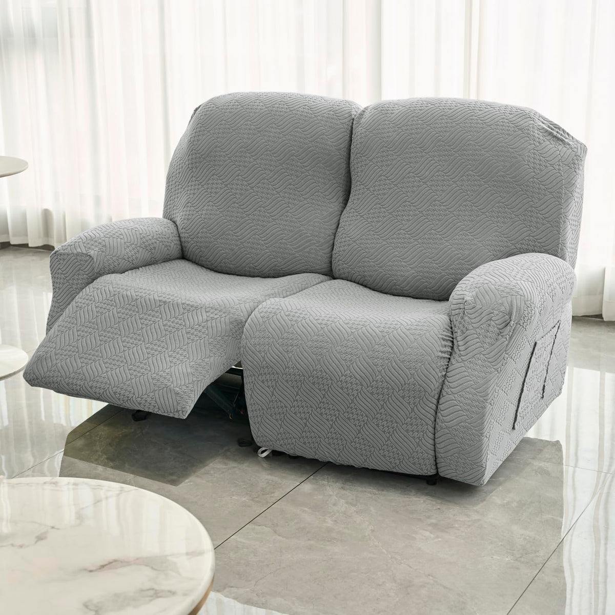 Buy Light Grey Colour Jacquard 2 Seater Recliner Sofa Cover