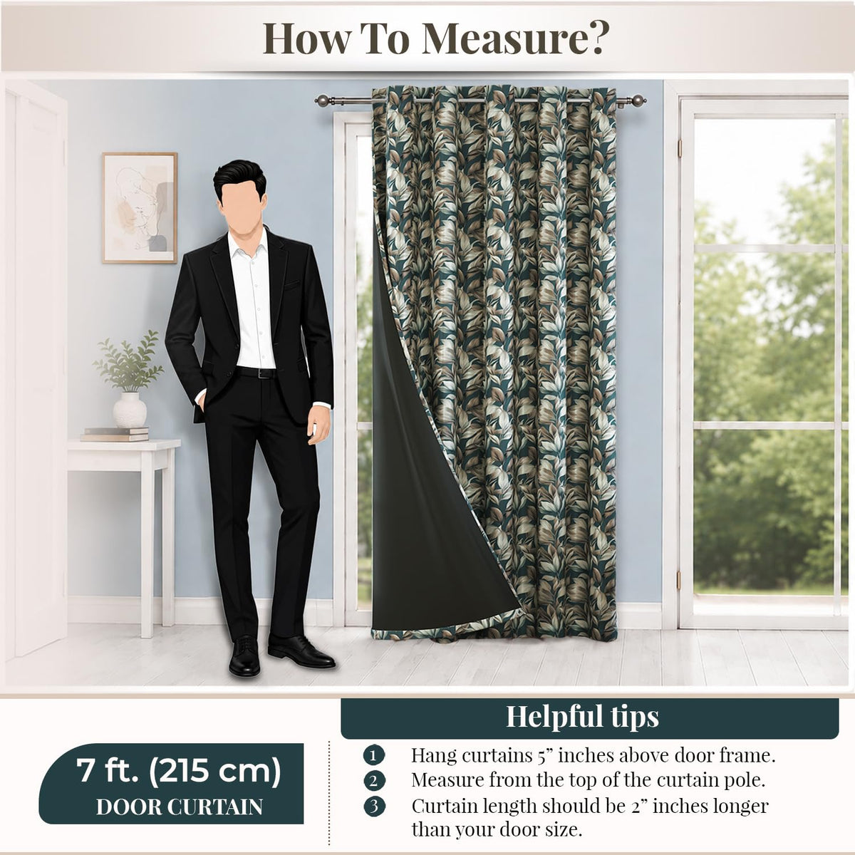 HOKIPO Shade Garden Curtains, 7 Feet Long - Silver Leaf Teal Blue - image 8