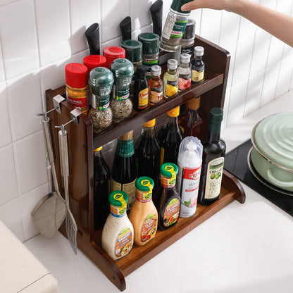 Bamboo 2 Tier Spice Rack Organizer For Tiered Shelf Kitchen Platform Counter Top Rack Storage Shelf Stand