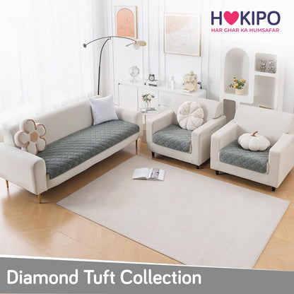 Diamond Tuft Quilted 5-Seater Sofa Mat (3+1+1), Anti-Slip, Stone Grey