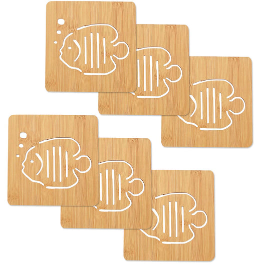 HOKIPO Eco-Friendly Bamboo Wooden Coasters for Home Pan Pot Holder - Pack of 2/4/6