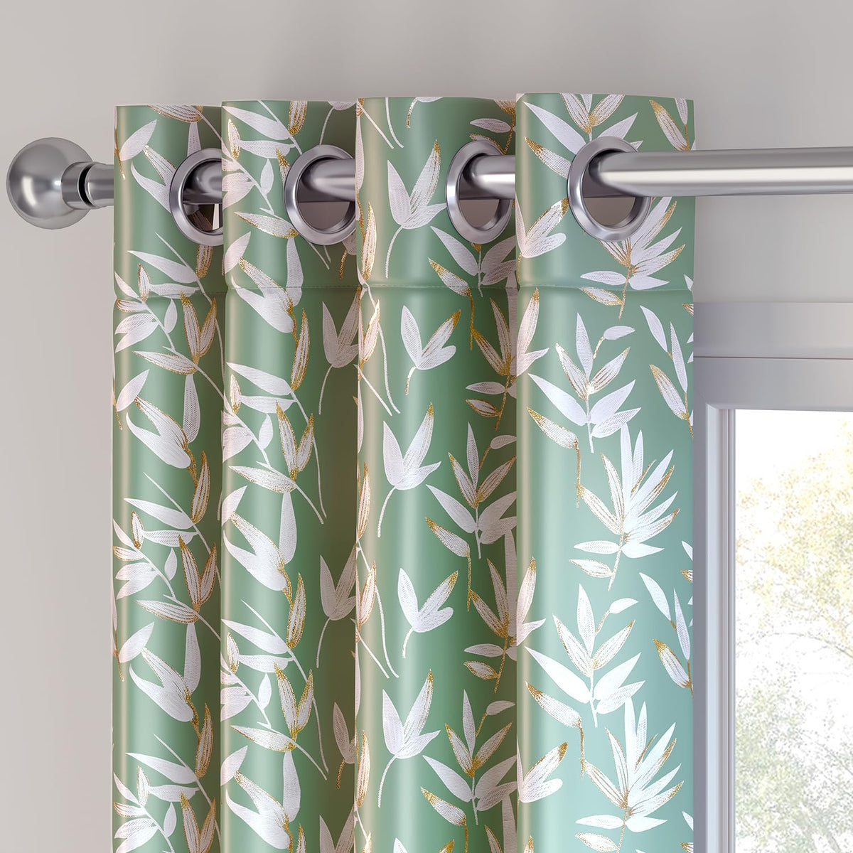 HOKIPO Luxe Foliage Foil Printed Curtains, 7 Feet Long - Sage Green - image 7