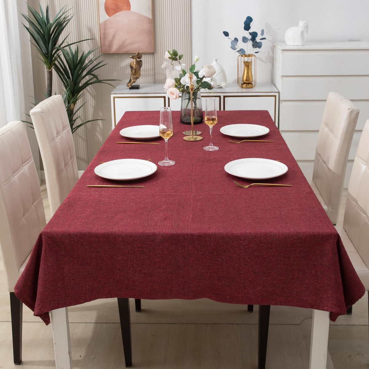 Buy Maroon Colour Poly Jute Tablecloth Online | HOKIPO