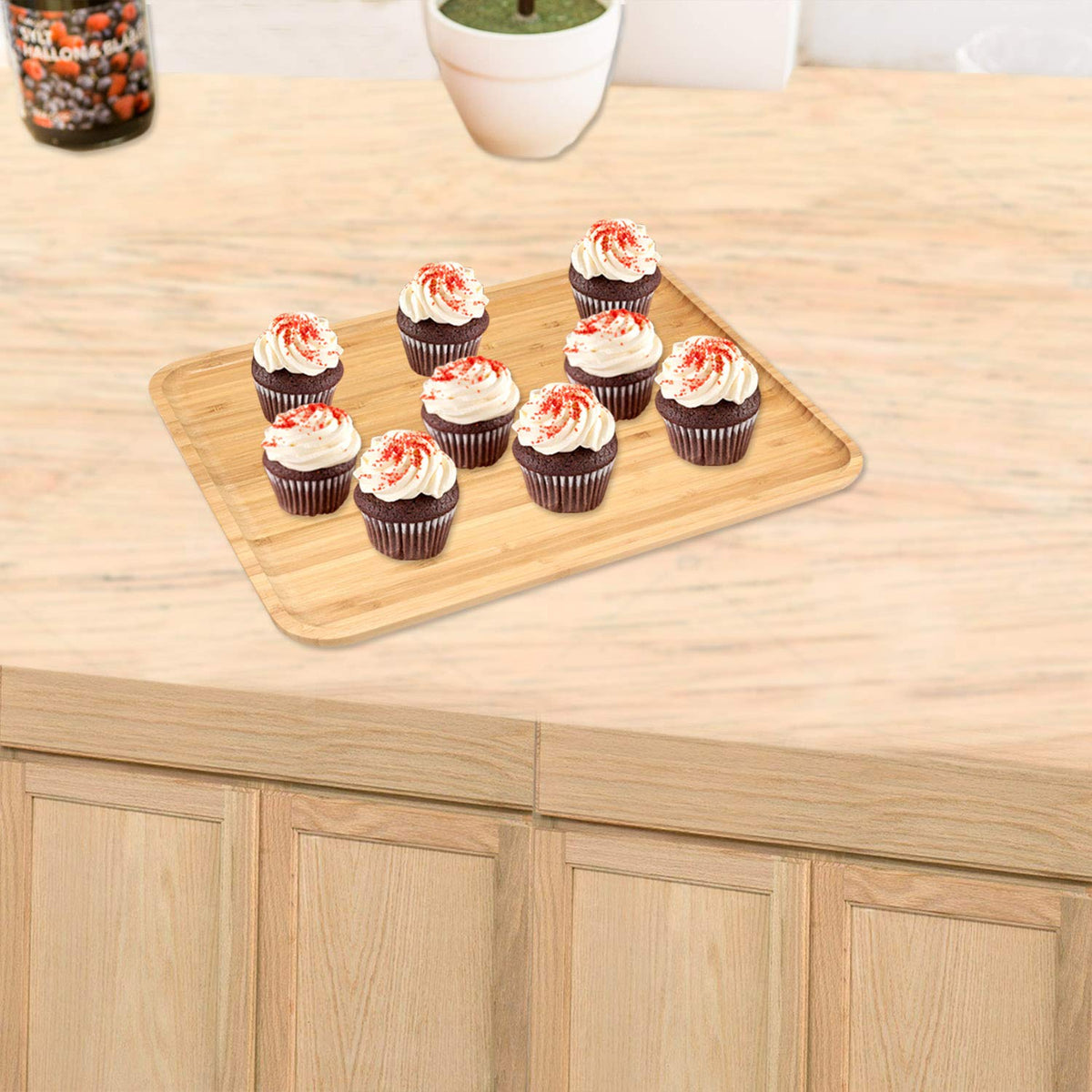 Washable & Durable Rectangular Wooden snacks Serving Tray Set of 2