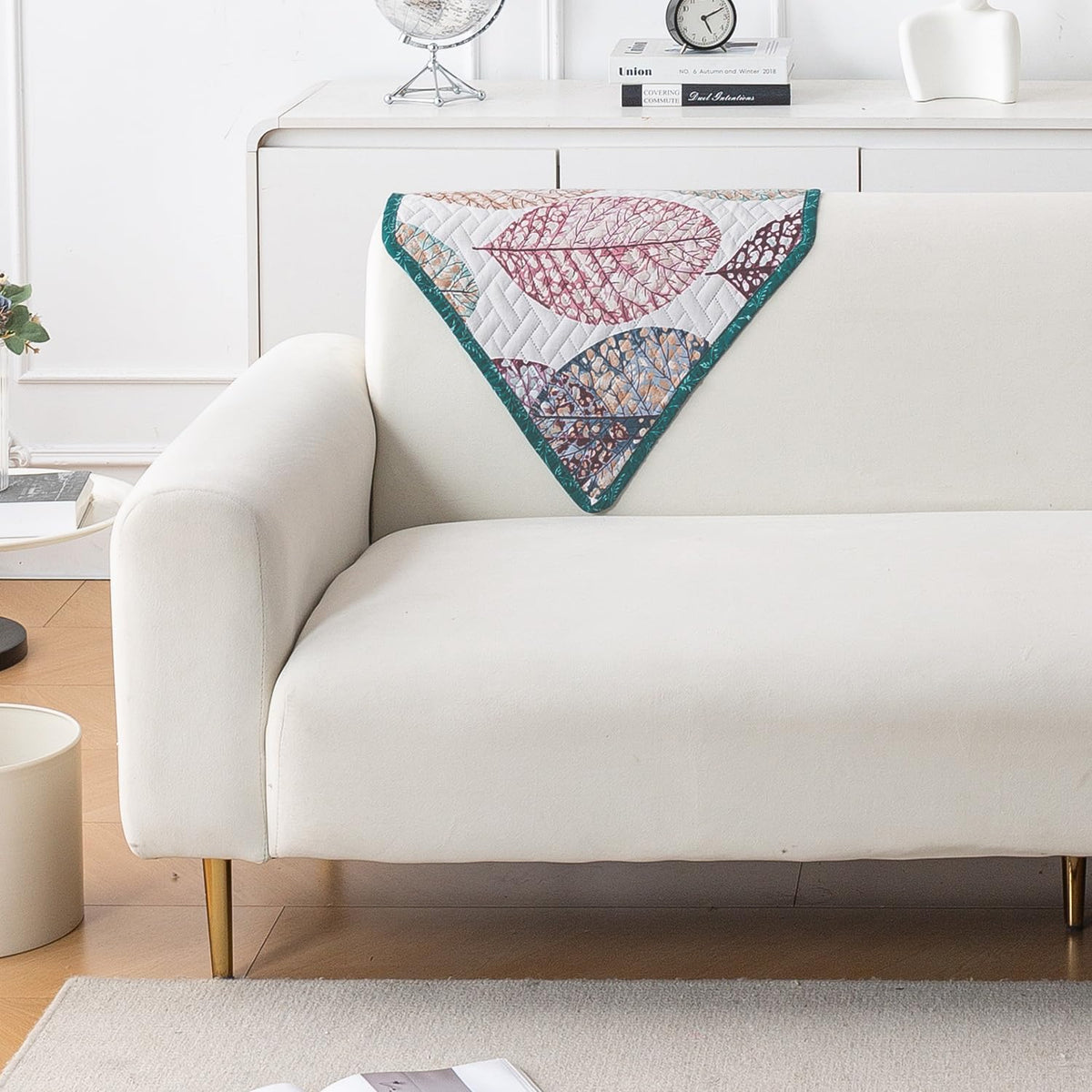 'Homehues' Printed Quilted Sofa Cover Mats, Multicolor Linden Leaf