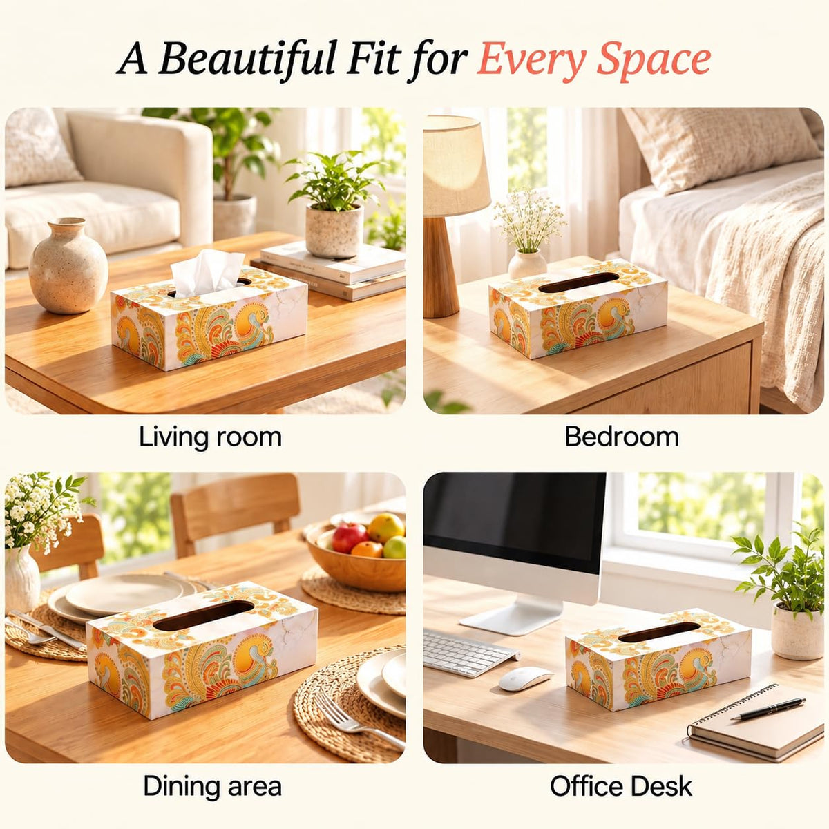 HOKIPO Tissue Box Holder, Rectangle, Engineered Wood, Mayur Mahal - image 2