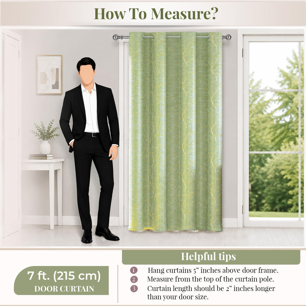 HOKIPO Shimmer Foil Printed Curtains, 7 Feet Long - Green - image 8