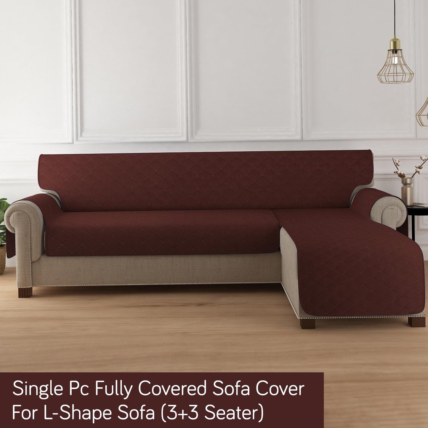 HOKIPO Quilted Reversible One Piece L Shape 4/5/6 Seater Sofa Cover Mat, Brown