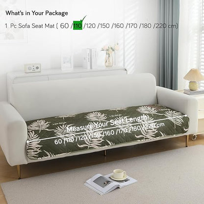 Quilted, Waterproof and Anti-Slip Sofa Cover Mat, Palm Leaves Olive