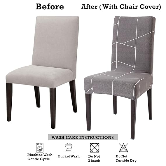 Before and after using stretchable dining chair covers for dining chairs