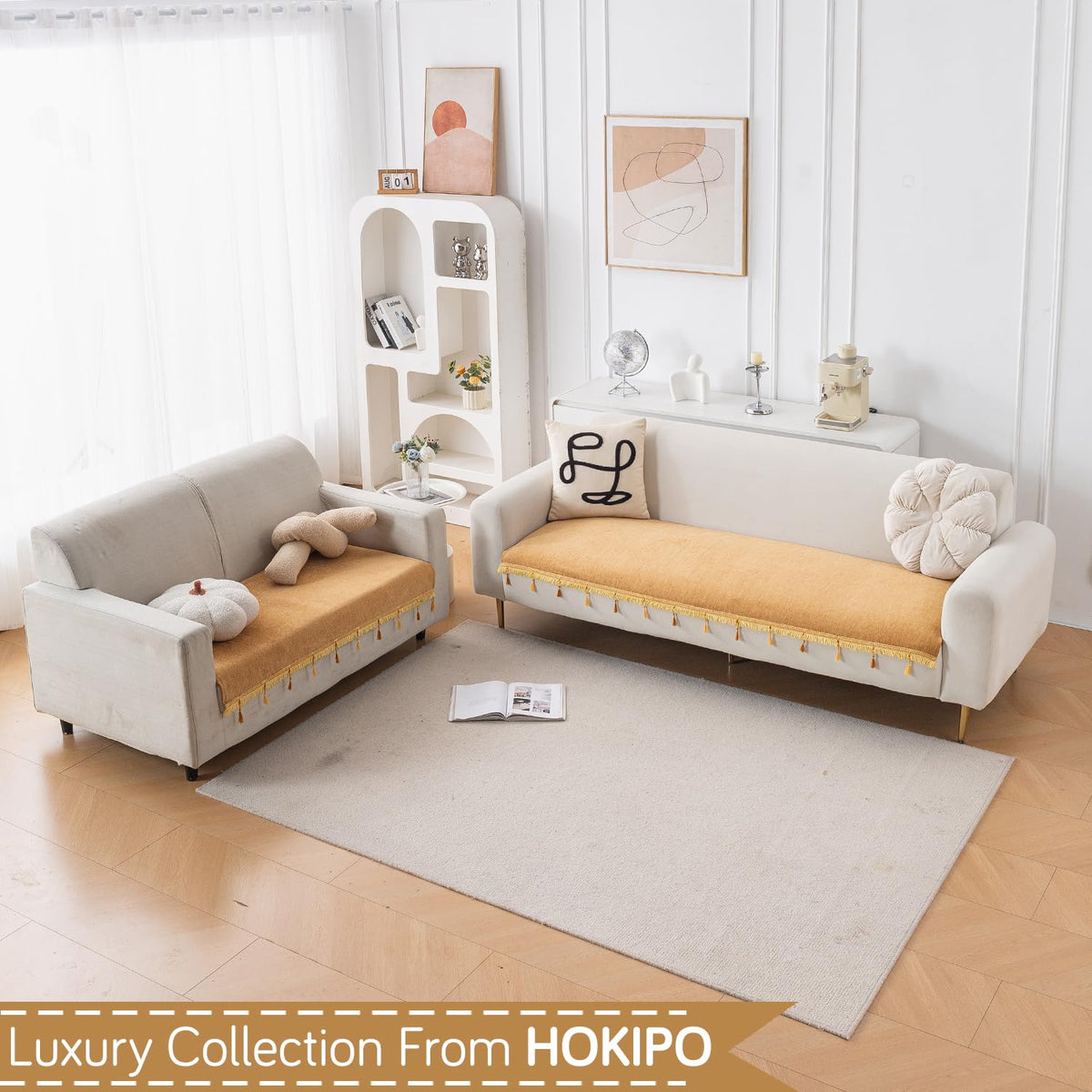 Serenity Tassel Chenille Sofa Cover with Tassel – Sunlit Amber