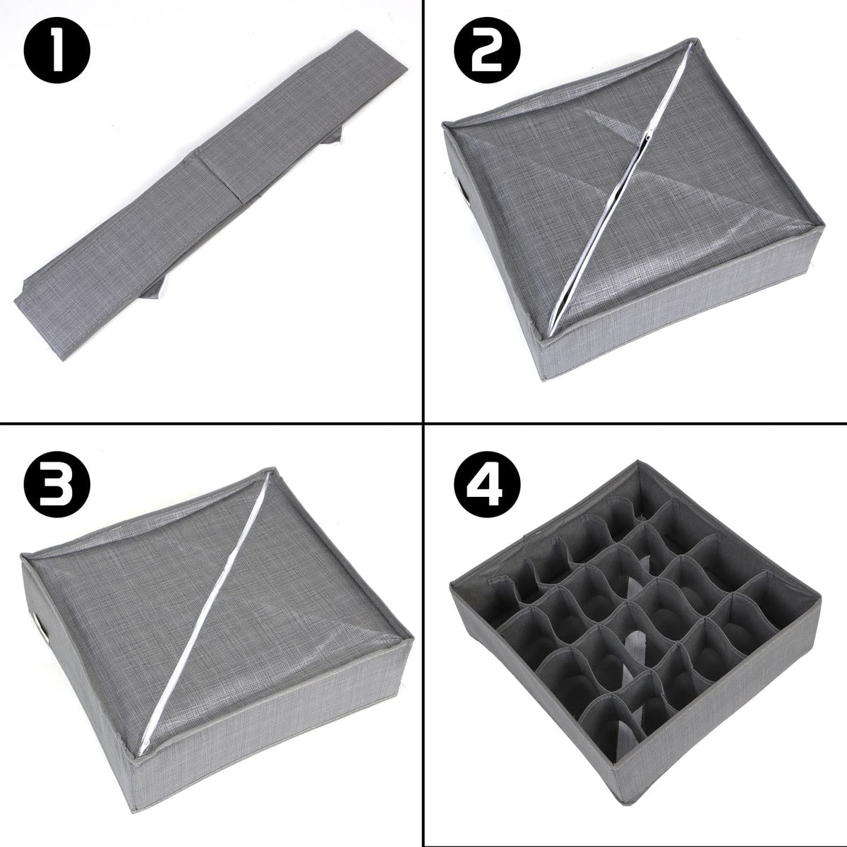 Non-Woven Fabric Undergarment Organizer Storage Box For Drawers Bra Panty Socks Tie Lingerie Organizer For Wardrobe, Grey