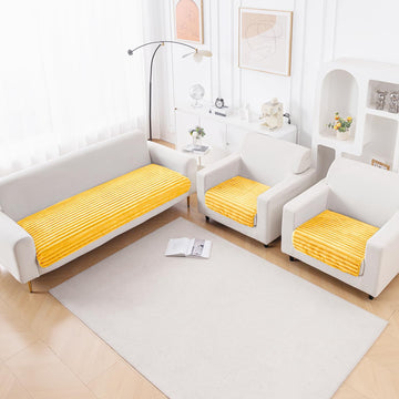 Faux Rabbit Fur Sofa Cover Combination Set, 'Snuggle Fur Series' Mustard Yellow
