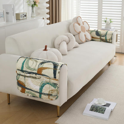 Water Repellent & Waterproof Sofa Armrest Covers with Pockets (Set of 2) - Parchement Beige Abstract Art