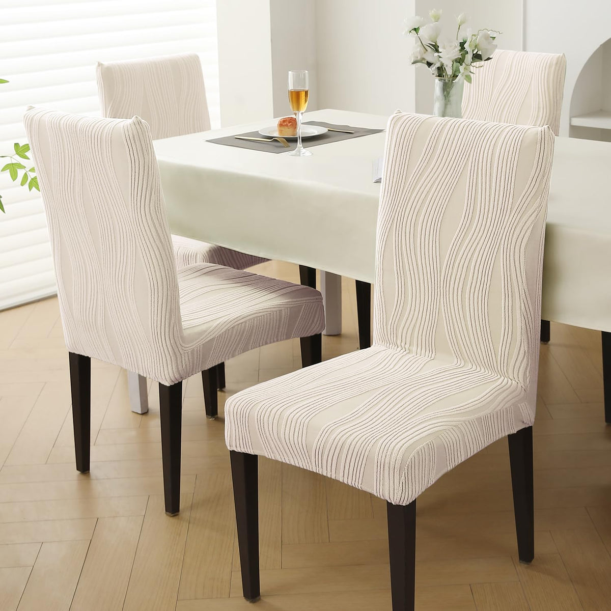 Nestiva Series Stretchable Knitting Jacquard Chair Cover - Skimmed Cream
