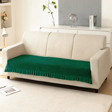 Holland Velvet Sofa Cover Seat Mat with Frill for 1/2/3 - Seater, Bottle Green