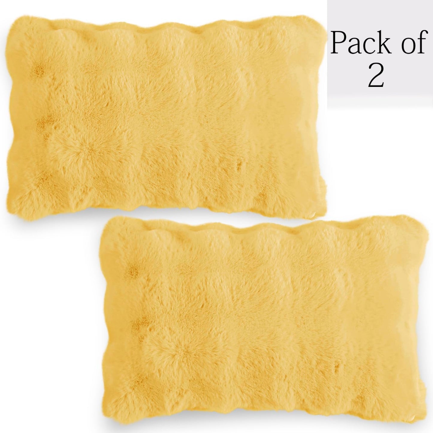 Buy Honey Yellow Colour faux rabbit fur cushion covers in set of 2