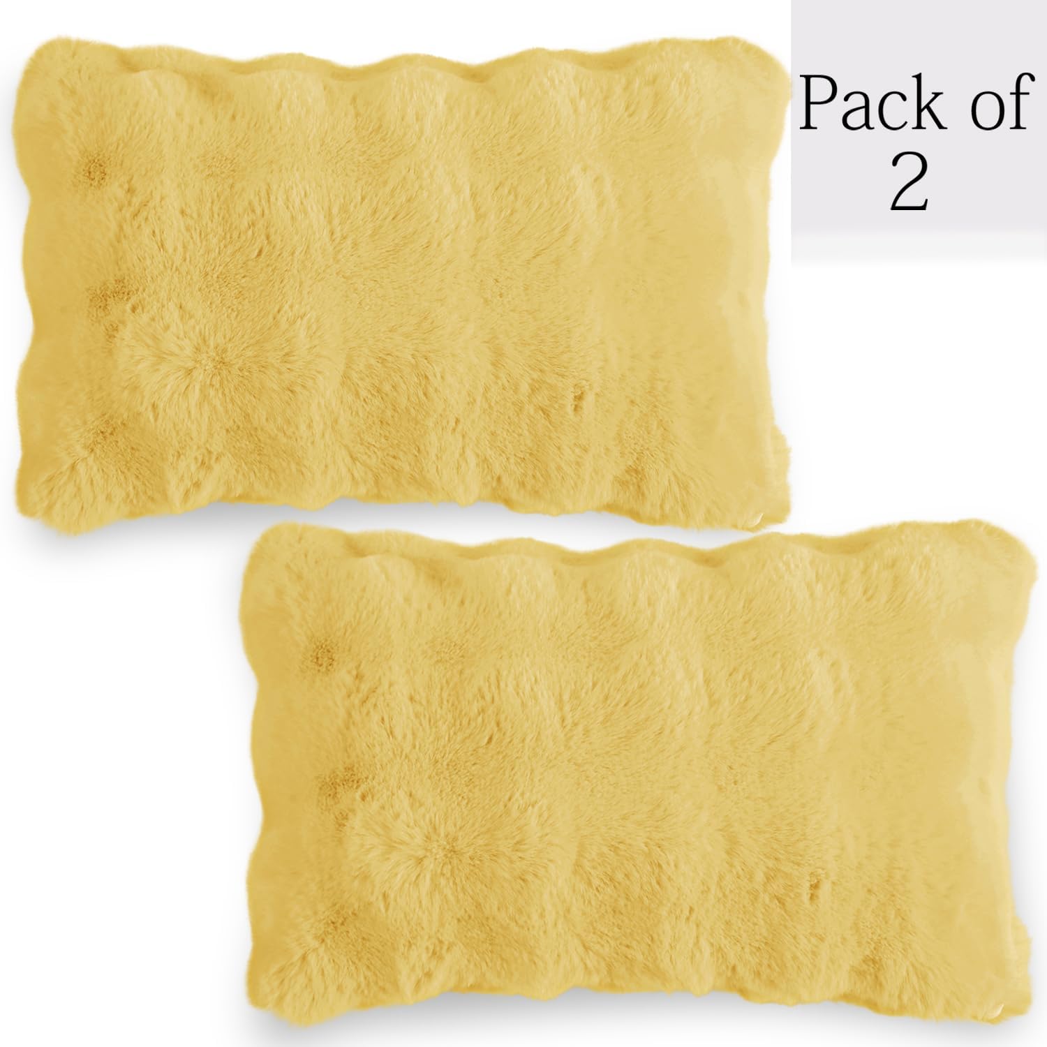 Buy Honey Yellow Colour faux rabbit fur cushion covers in set of 2