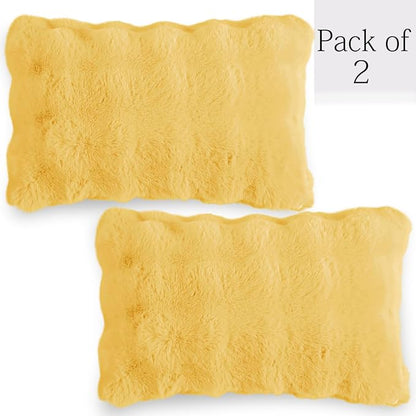Premium Faux Rabbit Fur Anti Slip Sofa Cover Mat with 2 Armrest Cover and Cushion Cover, Honey Yellow