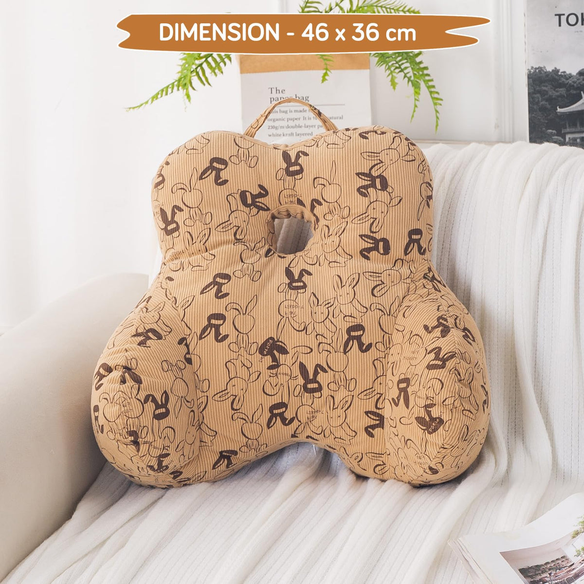 HOKIPO Teddy Lumbar Back Support Cushion for Chair, Sofa & Office, Beige