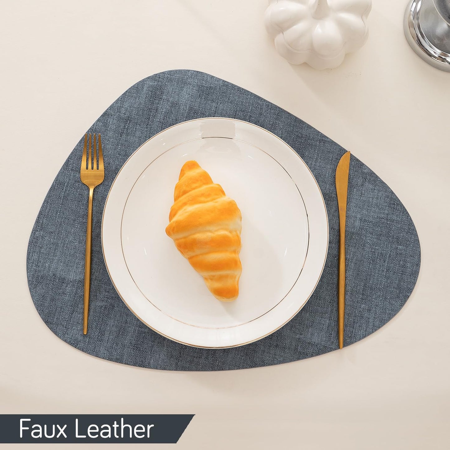 Premium Faux Leather Dining Table Mats, Blue