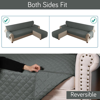 HOKIPO Quilted Reversible One Piece L Shape 4/5/6 Seater Sofa Cover Mat, Dark Grey