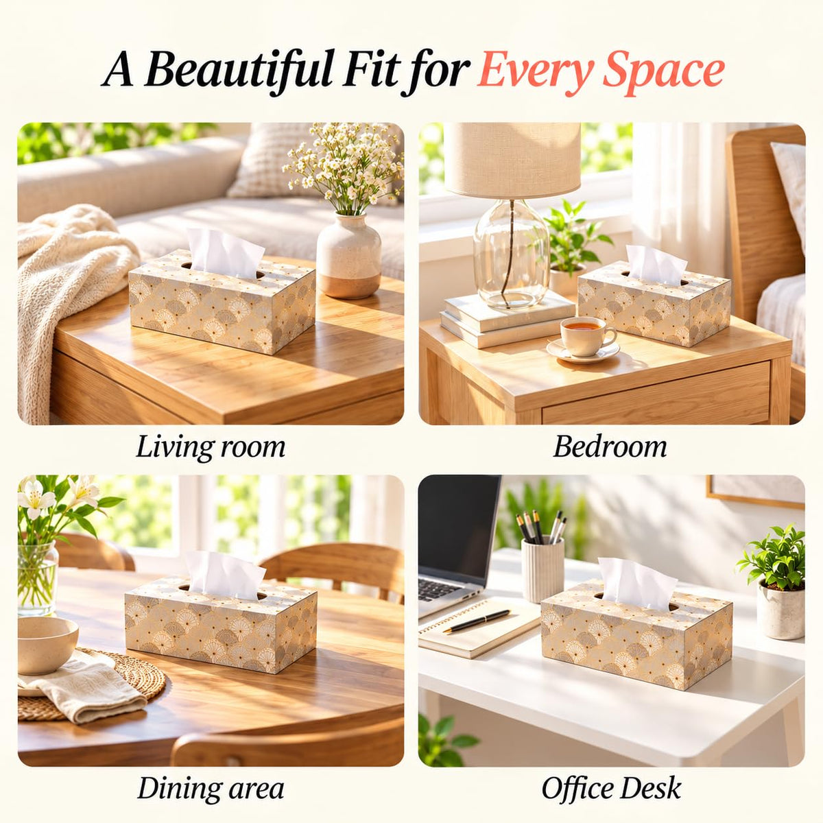 HOKIPO Tissue Box Holder, Rectangle, Engineered Wood, Indigo Flora - image 2