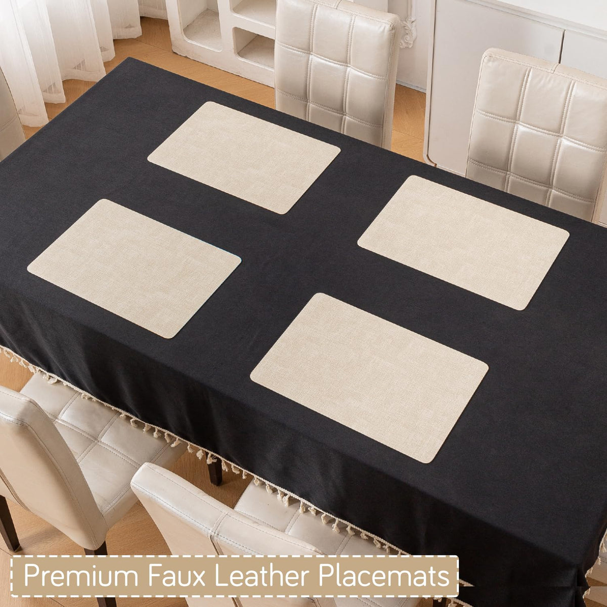 Modern Weaves Royal Luxe Faux Leather Mats for Dining Table - Vanilla Beige