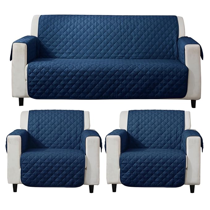 Navy Blue quilted 3 1 1 seater sofa cover