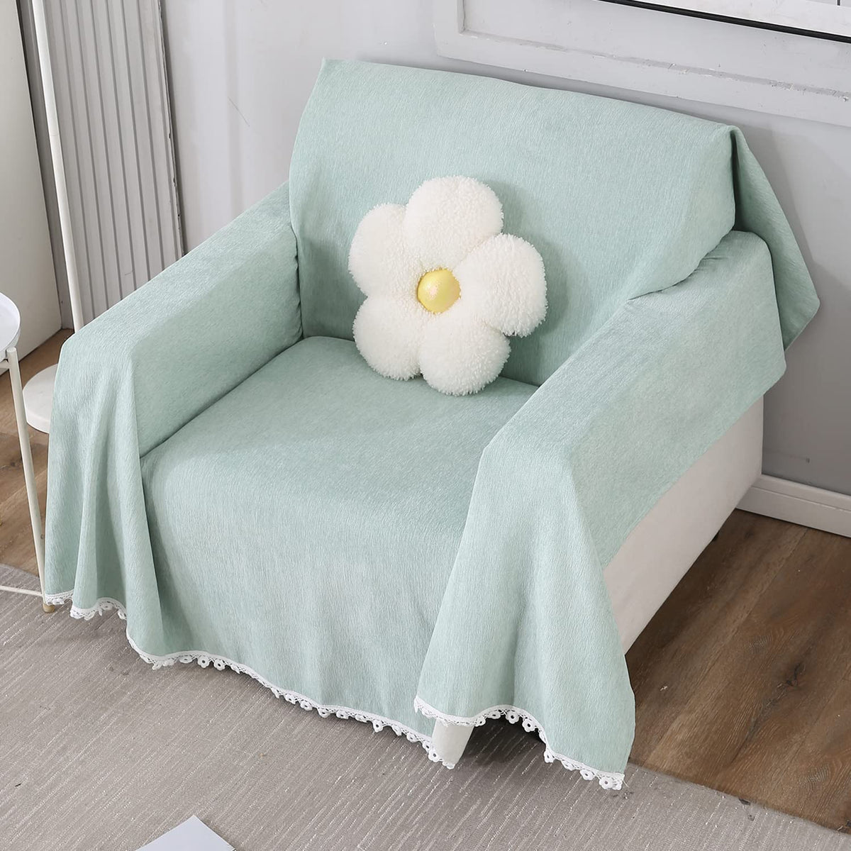 1 Seater elegant Mint colour chenille sofa throw of size 180(D)x180(L) 
