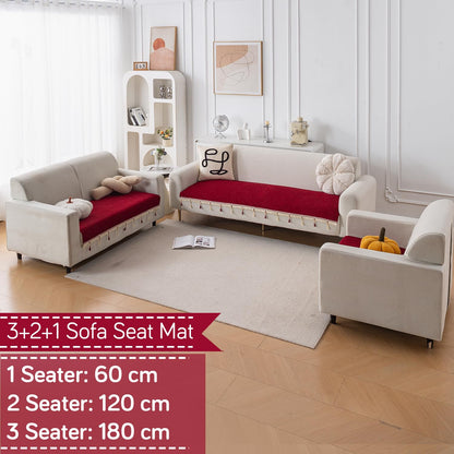 Serenity Tassel Chenille Sofa Cover with Tassel – Crimson Ruby