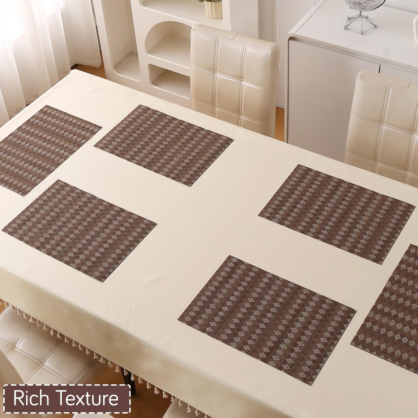 RhombusEcho Washable PVC Mats for Dining Table - Taupe Brown
