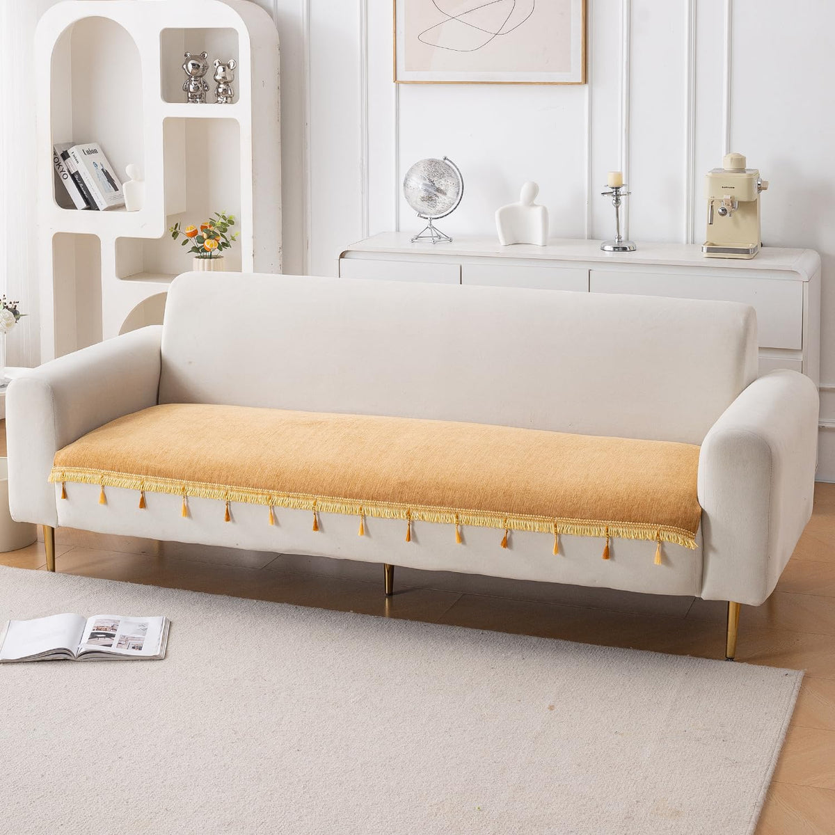 Serenity Tassel Chenille Sofa Cover with Tassel – Sunlit Amber