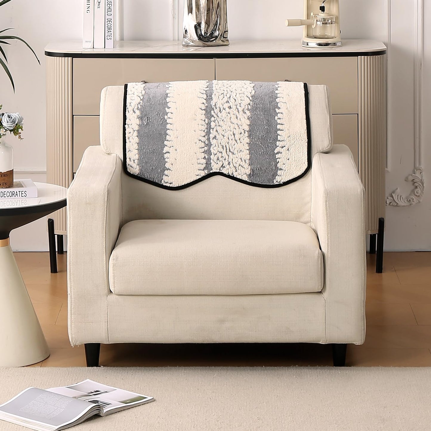 Luxury Wavy Anti Slip Plush Sofa Cover Mat, Pewter Grey