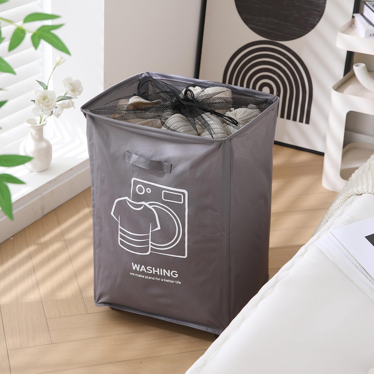 Laundry Basket Bag with Wheels Hamper, Grey