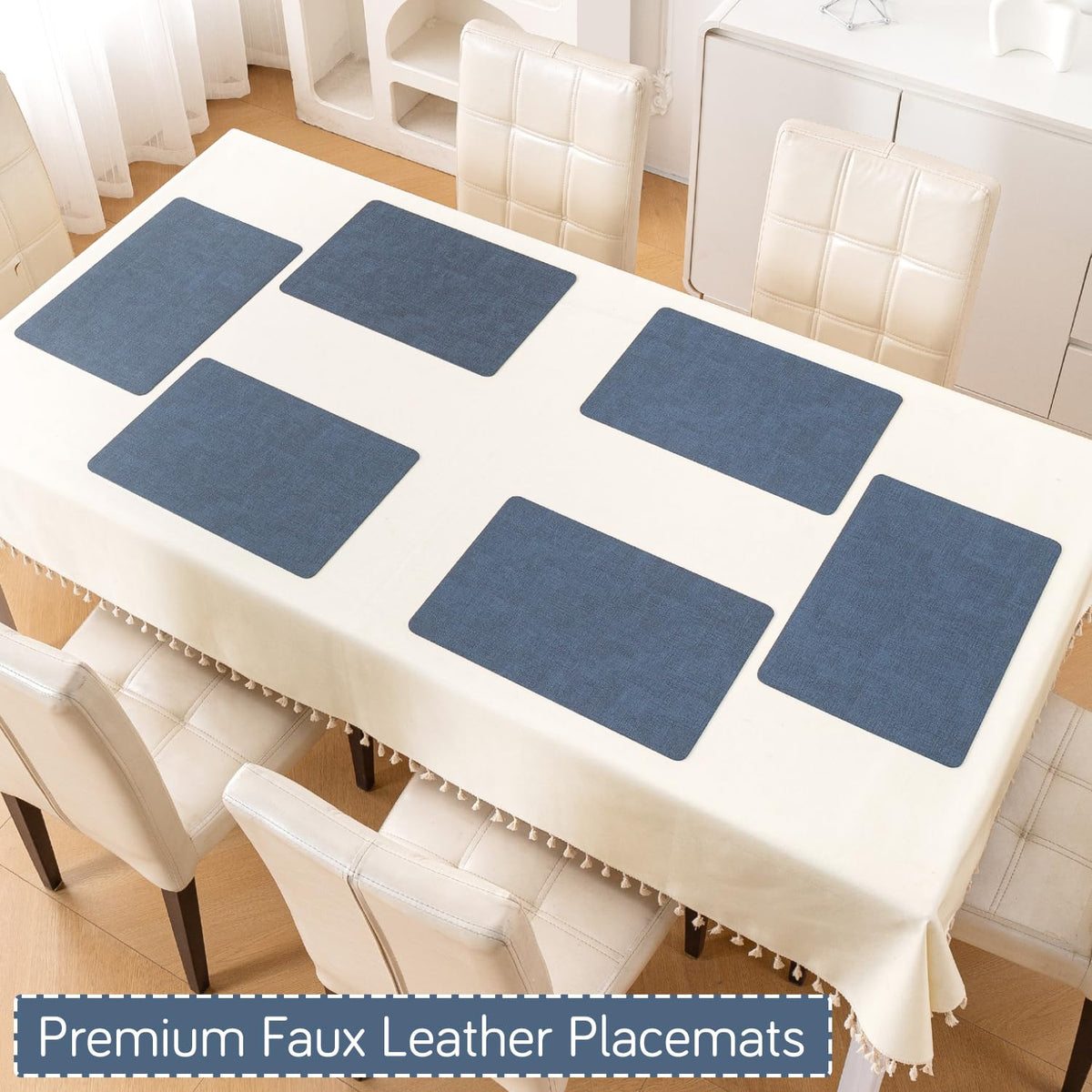 Modern Weaves Royal Luxe Faux Leather Mats for Dining Table - Navy Blue