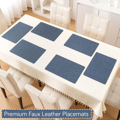 Modern Weaves Royal Luxe Faux Leather Mats for Dining Table - Navy Blue