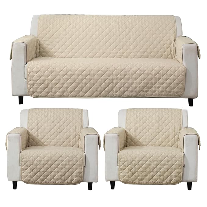 Beige quilted 3 1 1 seater sofa cover
