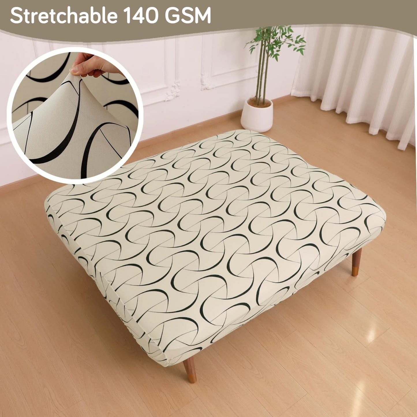 Elira Series Stretchable Elastic  Armless Sofa Cover – 140 GSM, Futon Slipcover, Easy Fit, Natural Beige Abstract Art