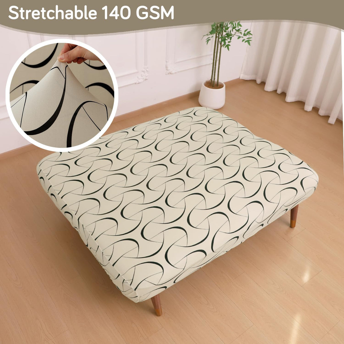 Buy Natural Beige Abstract Art Printed 140 GSM Stretchable Sofa Cum Bed Cover for Futon - HOKIPO