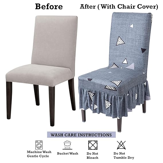 Elastic Stretchable Dining Chair Cover with Frill, Porpoise Grey Triangle