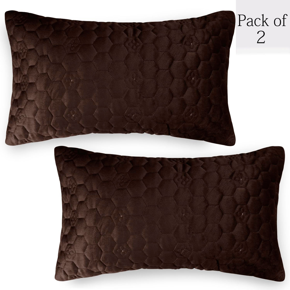 Buy Coffee Brown Colour Premium Zippered Hexagonal Texture Velvet pillow covers in set of 2