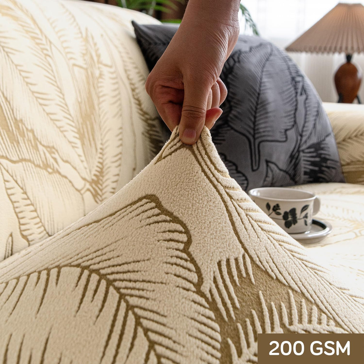 Dual Tone Knitting Jacquard Sofa Cover 1/2/3 Seater Fully Covered - Beige