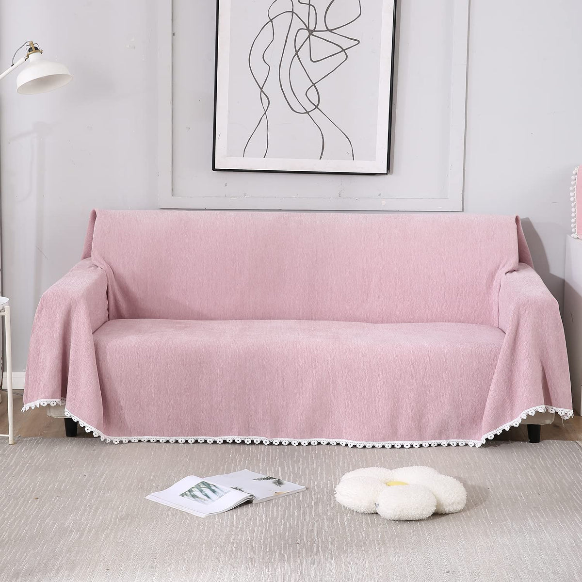Chenille Sofa Couch Slipcover, Pink for 1/2/3 Seater
