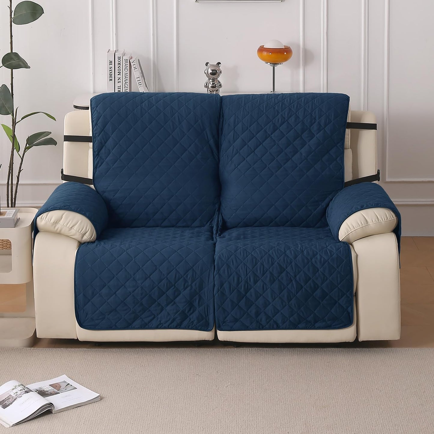 UrbanQuilt Recliner Sofa Slipcover Mat with Dual Belt for 1/2/3 Seater - Navy Blue
