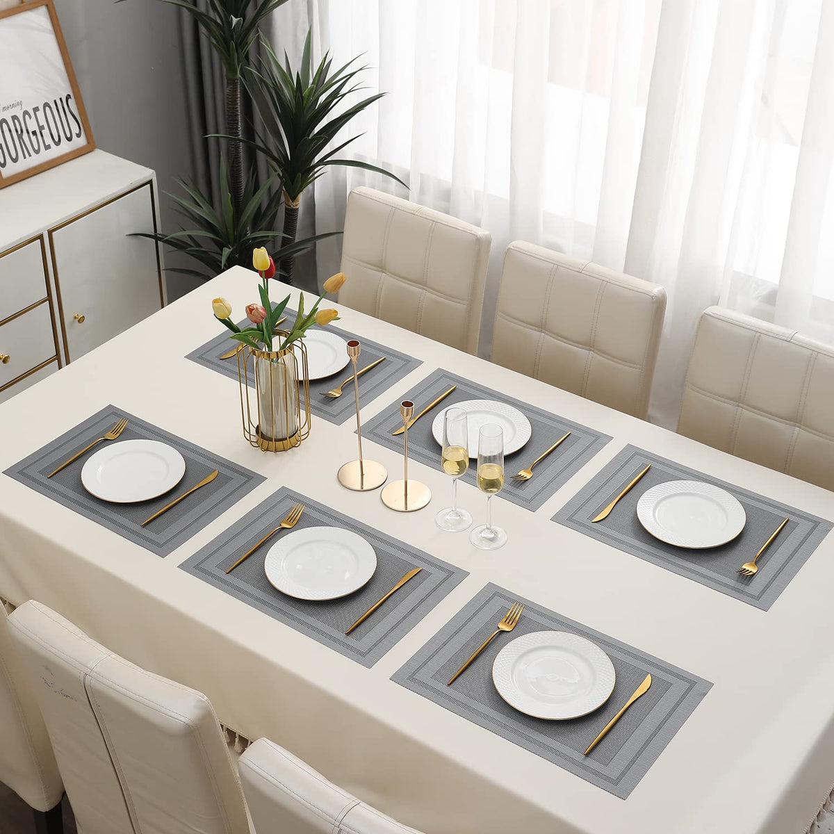 PVC Dining Table Mats, Grey